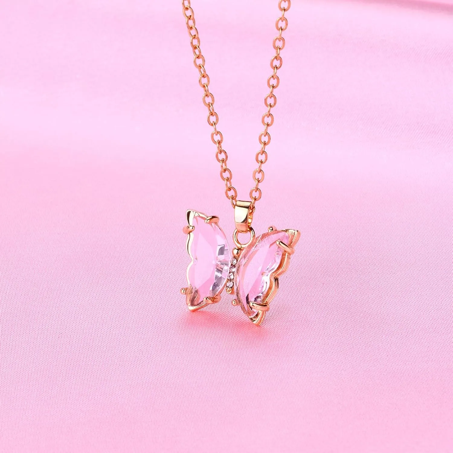 MIFYNN Butterfly Necklace for Women 14K Gold Butterfly Necklace Crystal Butterfly Choker Necklace Rhinestone Pendant Necklace Jewelry Gift for Birthday