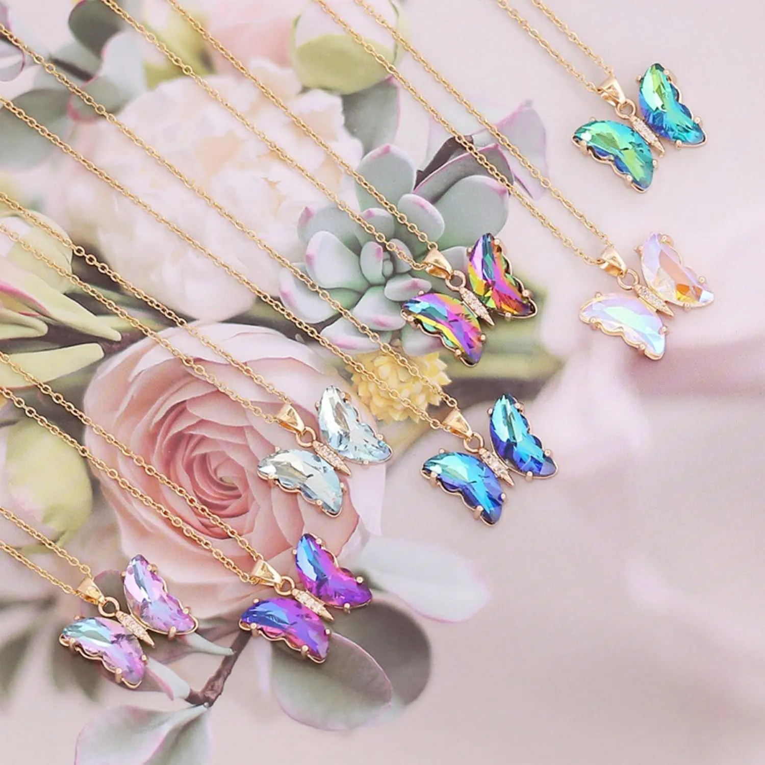 MIFYNN Butterfly Necklace for Women 14K Gold Butterfly Necklace Crystal Butterfly Choker Necklace Rhinestone Pendant Necklace Jewelry Gift for Birthday