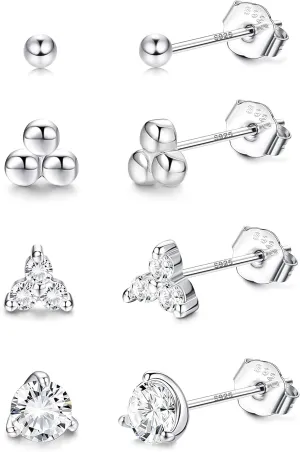 Milacolato Tiny Stud Earrings 14K Gold Plated Sterling Silver Small Trio Ball/Stud CZ Earring Set for Women Minimalist Tragus Cartilage Piercing 20G
