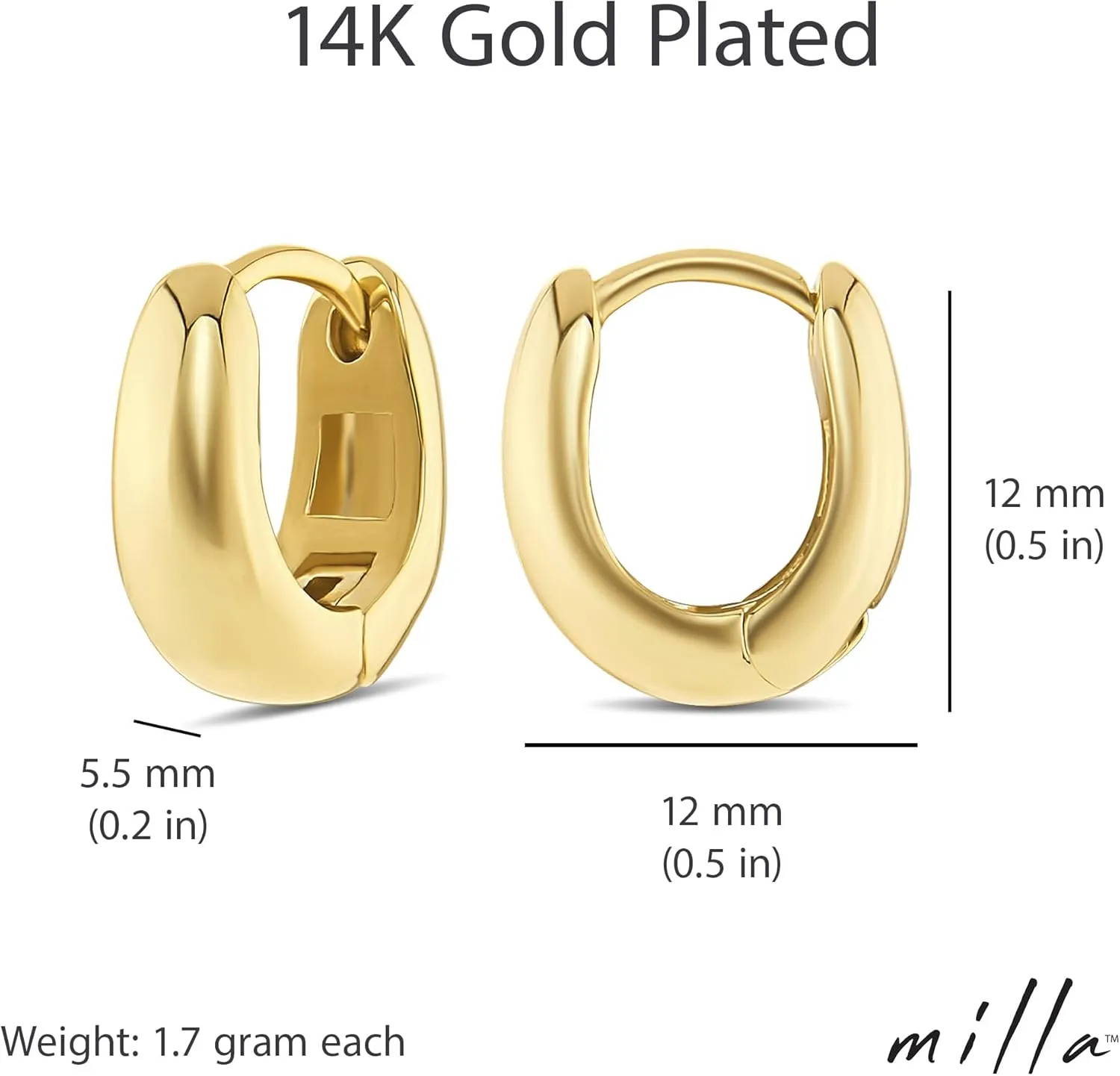 MILLA 14k Gold Huggie Earrings or Sterling Silver Huggie Earrings for Women Multipack & Individuals - Ear Huggers Earrings for Women Trendy Y2K Earrings, Preppy Earrings - Lightweight & Hypoallergenic