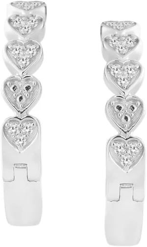 Minimalist Diamond Hoop Earrings | 1/10 CTW Natural Stones | 925 Sterling Silver Jewelry | Classic Gift Earrings
