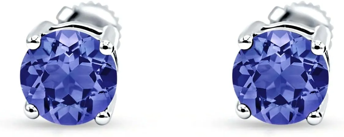 Minimalist Round Solitaire Unique Screw Back Unisex Stud Earrings Tanzanite CZ Solid 925 Sterling Silver