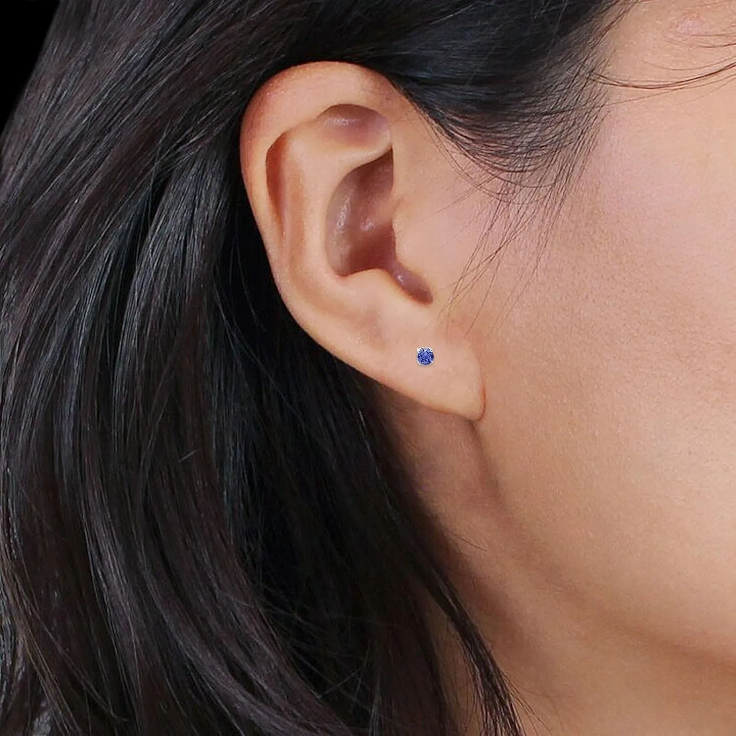 Minimalist Round Solitaire Unique Screw Back Unisex Stud Earrings Tanzanite CZ Solid 925 Sterling Silver