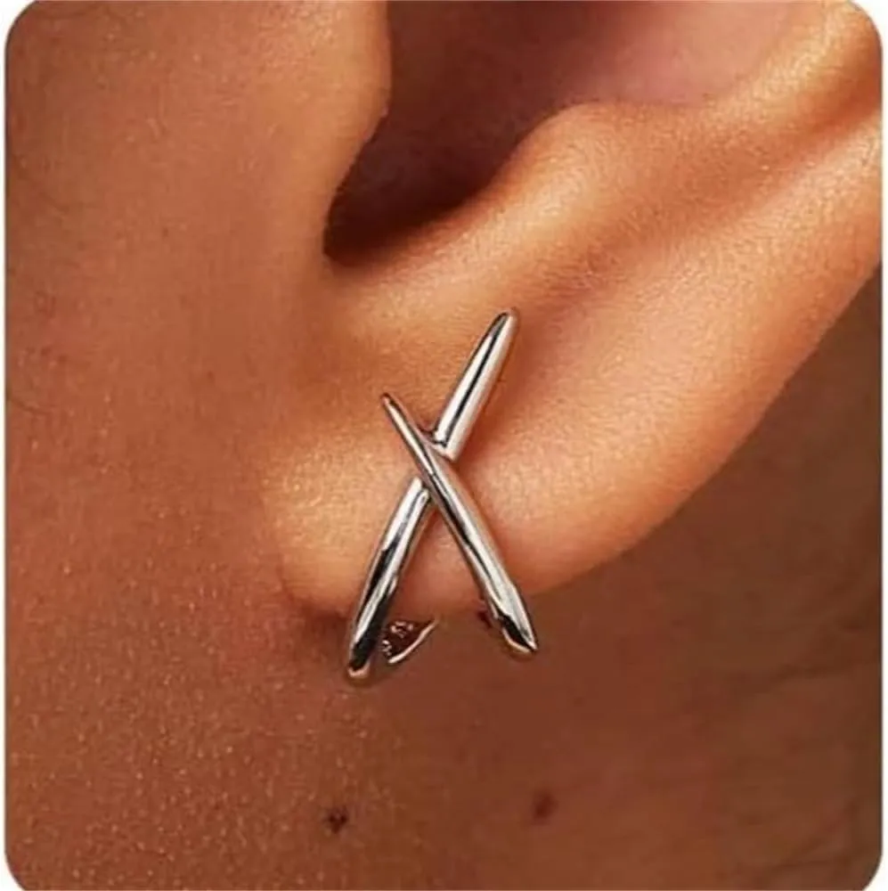Minimalist X Shape Stud Earrings for Women Geometric Cross Earrings Letter X Statement Hoop Stud Earrings Dainty Ear Jewelry