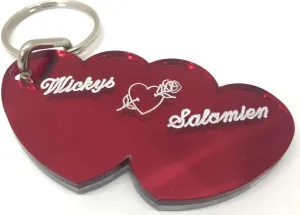 MIRROR MANIA Double Heart Couple Keychain Personalized Custom Name Free Engraved key chain Any Name Personalized Key Ring