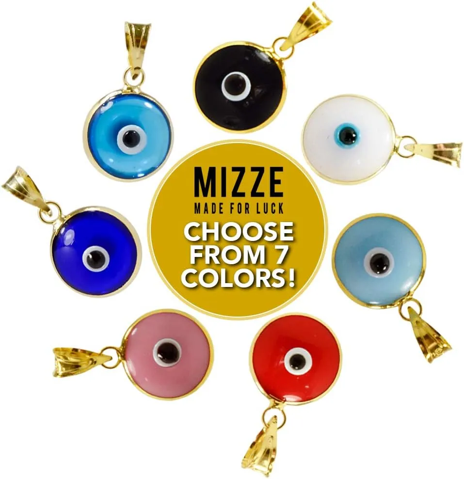 MIZZE Made for Luck Gold Plated 925 Sterling Silver 10 MM Round Glass Evil Eye Charm Pendant - 7 Colors to Choose from