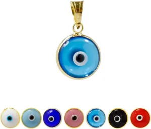MIZZE Made for Luck Gold Plated 925 Sterling Silver 10 MM Round Glass Evil Eye Charm Pendant - 7 Colors to Choose from