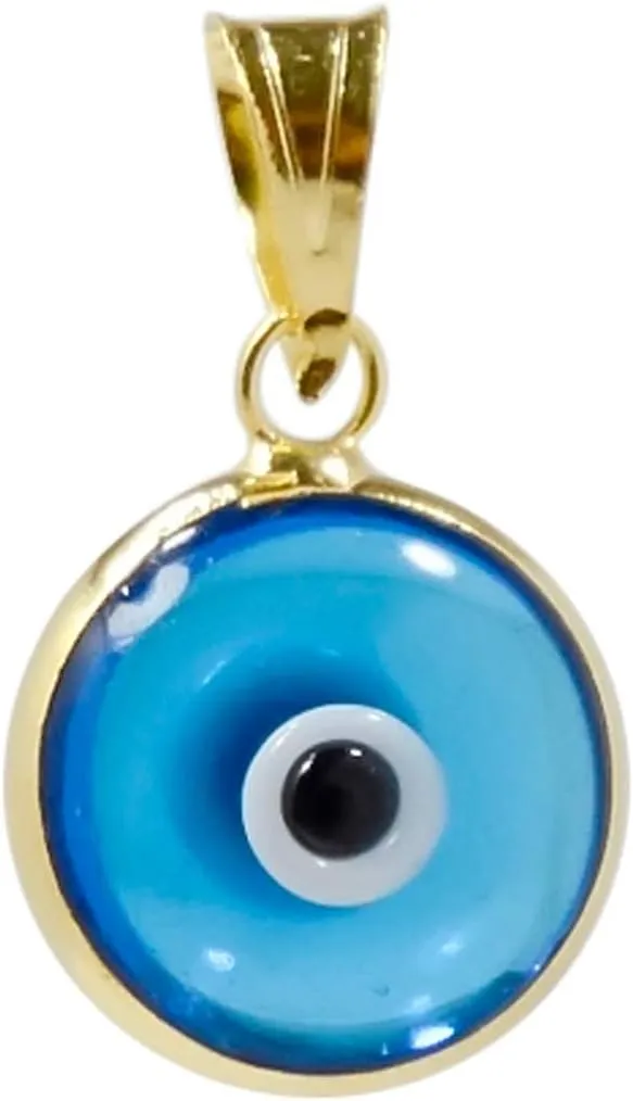 MIZZE Made for Luck Gold Plated 925 Sterling Silver 10 MM Round Glass Evil Eye Charm Pendant - 7 Colors to Choose from