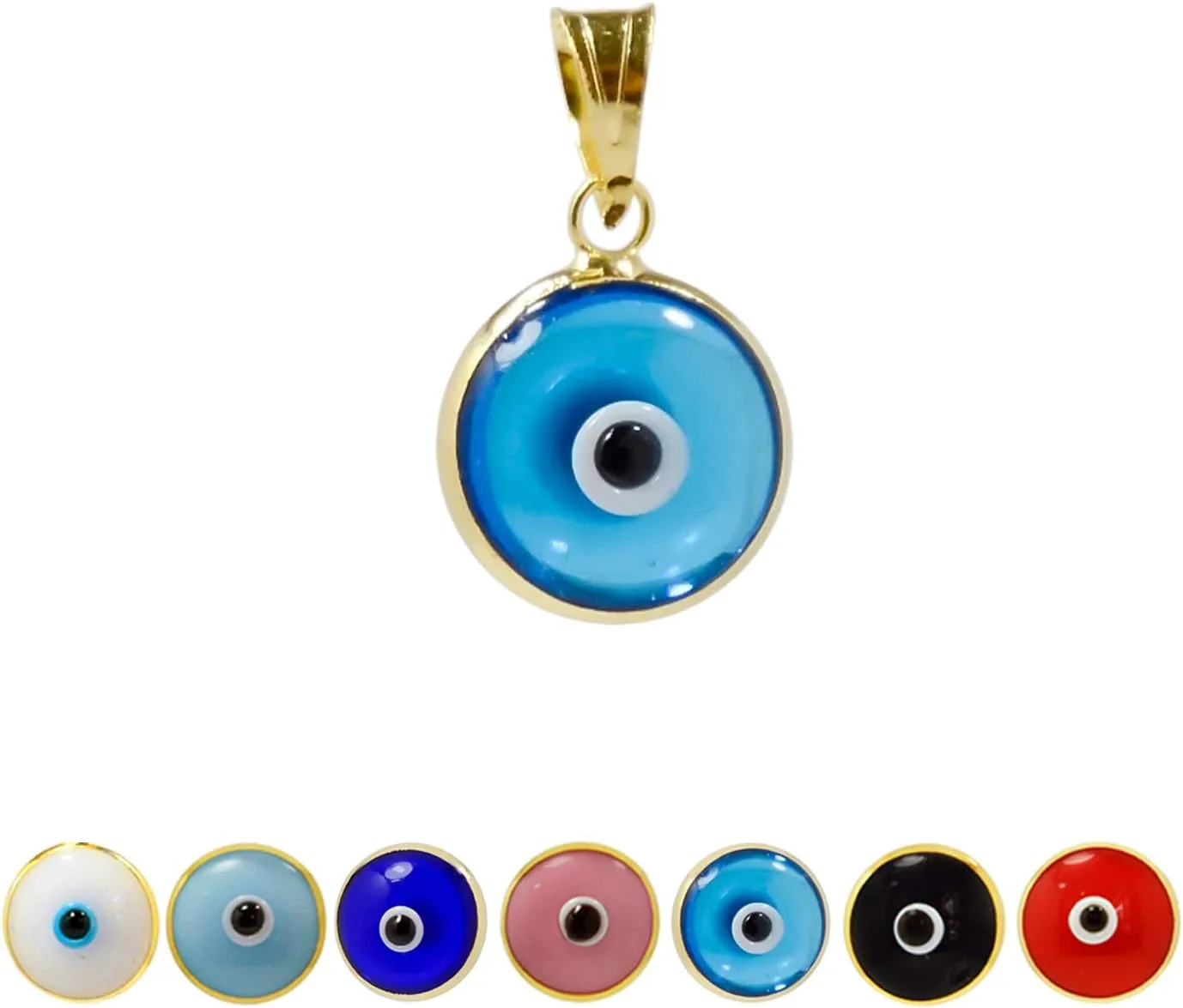 MIZZE Made for Luck Gold Plated 925 Sterling Silver 10 MM Round Glass Evil Eye Charm Pendant - 7 Colors to Choose from