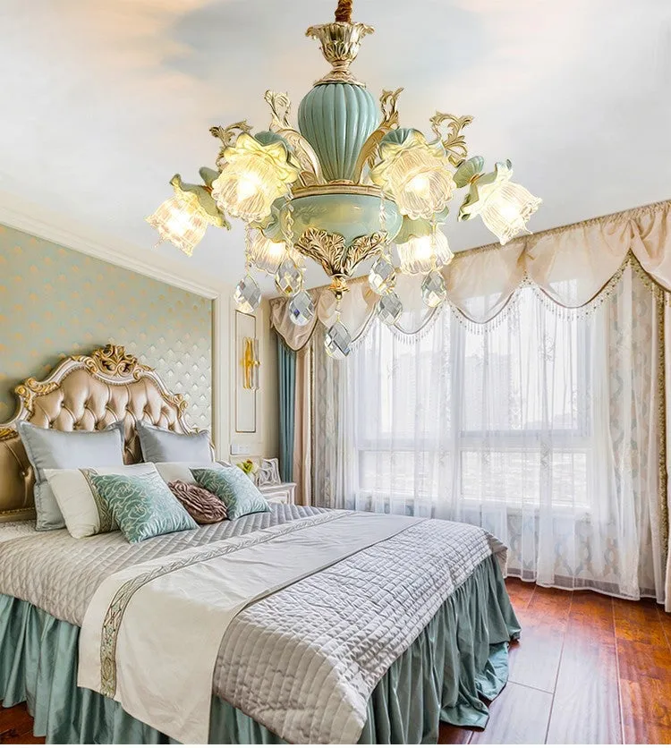 Modern Chandeliers Candelabra Stained Glass Lamp Shade Flower Chandelier French Crystal Chandelier