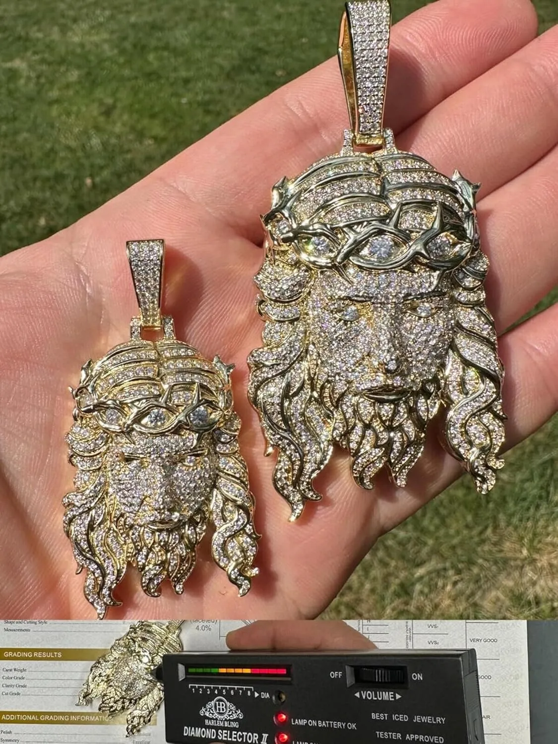 MOISSANITE 14k Gold Over 925 Sterling Silver Iced Out Jesus Piece Pendant Heavy Necklace - Solid 925 Sterling Silver GRA Certificate