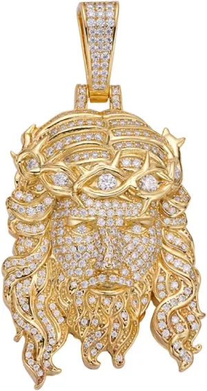MOISSANITE 14k Gold Over 925 Sterling Silver Iced Out Jesus Piece Pendant Heavy Necklace - Solid 925 Sterling Silver GRA Certificate