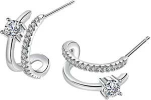 Moissanite Huggie Hoop Earrings for Women C Shaped Hoop Earrings Half Moon Shaped Earrings Hypoallergenic 925 Sterling Silver Studs D Color Clarity Round Cut Lab Created Diamond Earrings