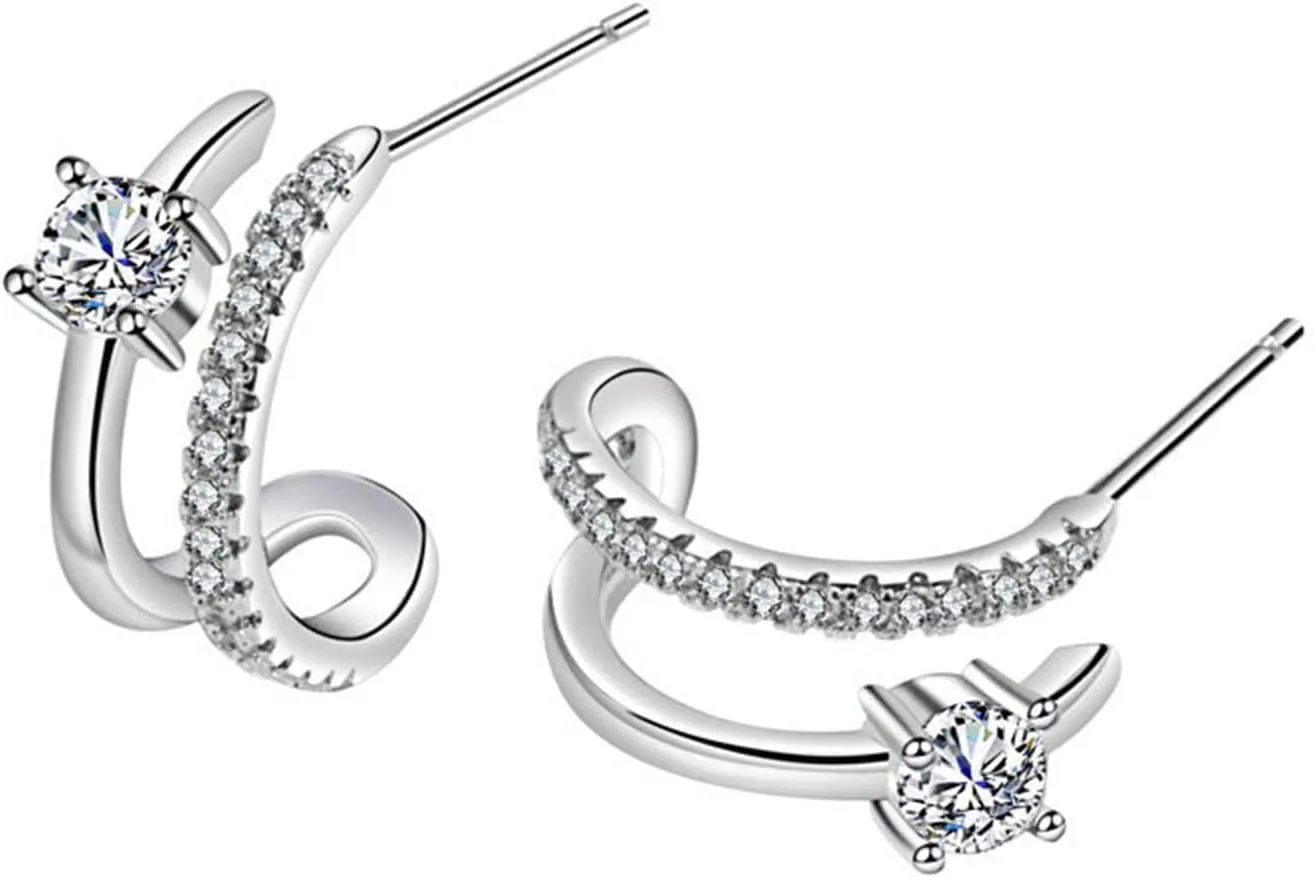 Moissanite Huggie Hoop Earrings for Women C Shaped Hoop Earrings Half Moon Shaped Earrings Hypoallergenic 925 Sterling Silver Studs D Color Clarity Round Cut Lab Created Diamond Earrings
