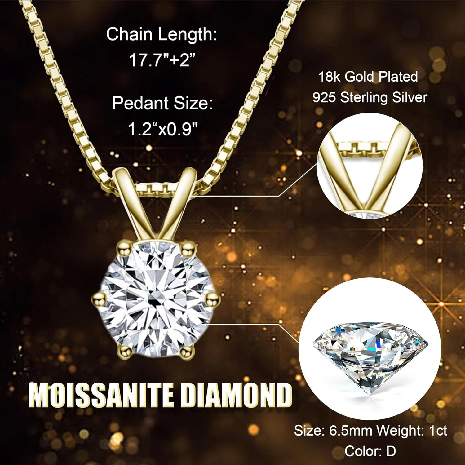 Moissanite Necklace for Women, 18K White Gold Plated 925 Sterling Silver Lab Created Diamond Pendant, Four Leaf Clover Necklace Gift for Anniversary, Wedding - to My Wife, Girlfriend, Mom.