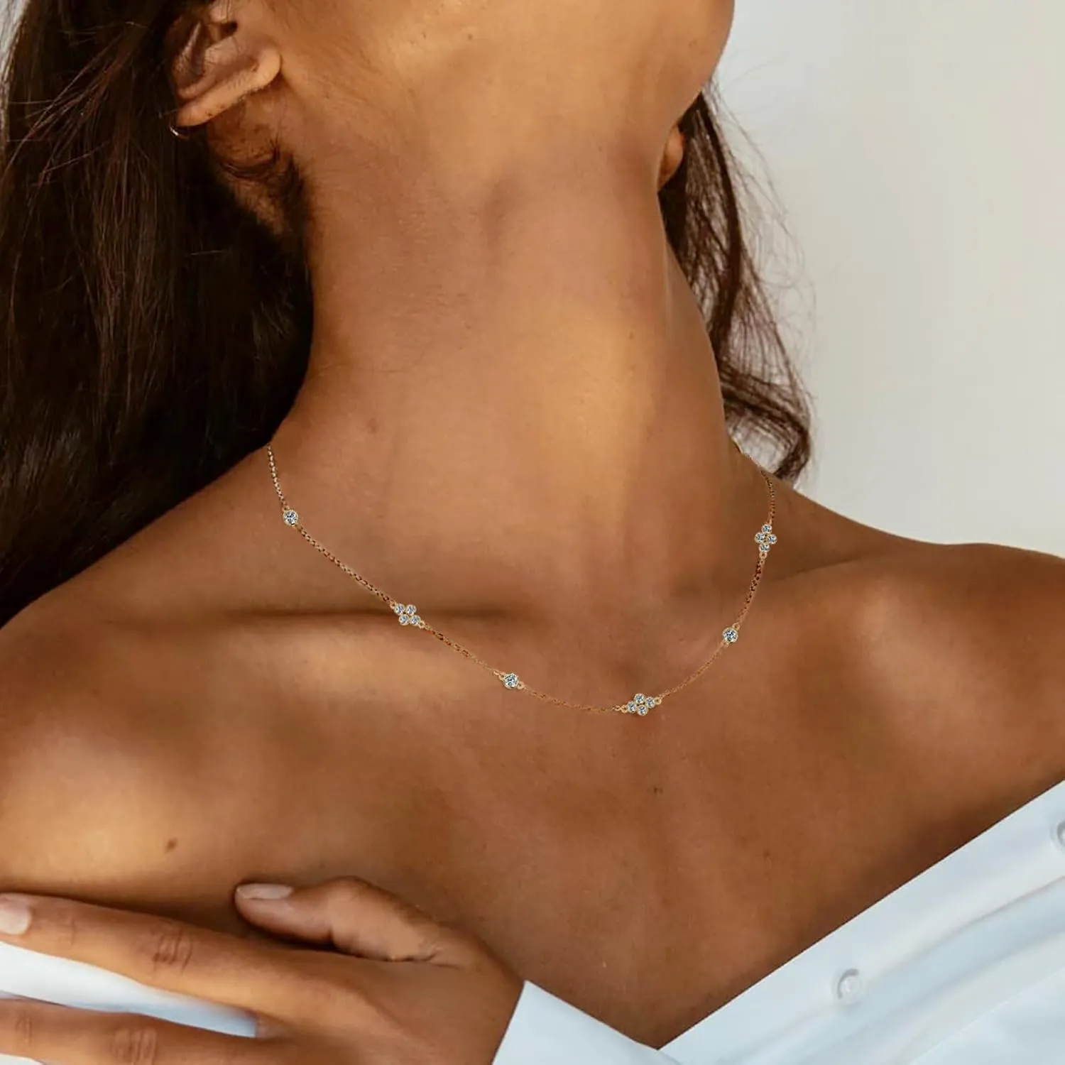 Moissanite Necklace for Women, 925 Sterling Silver Station Choker Necklaces D Color VVS1 Clarity Lab Created Imitation-diamond Dainty Simple Jewelry with Certificate of Authenticity