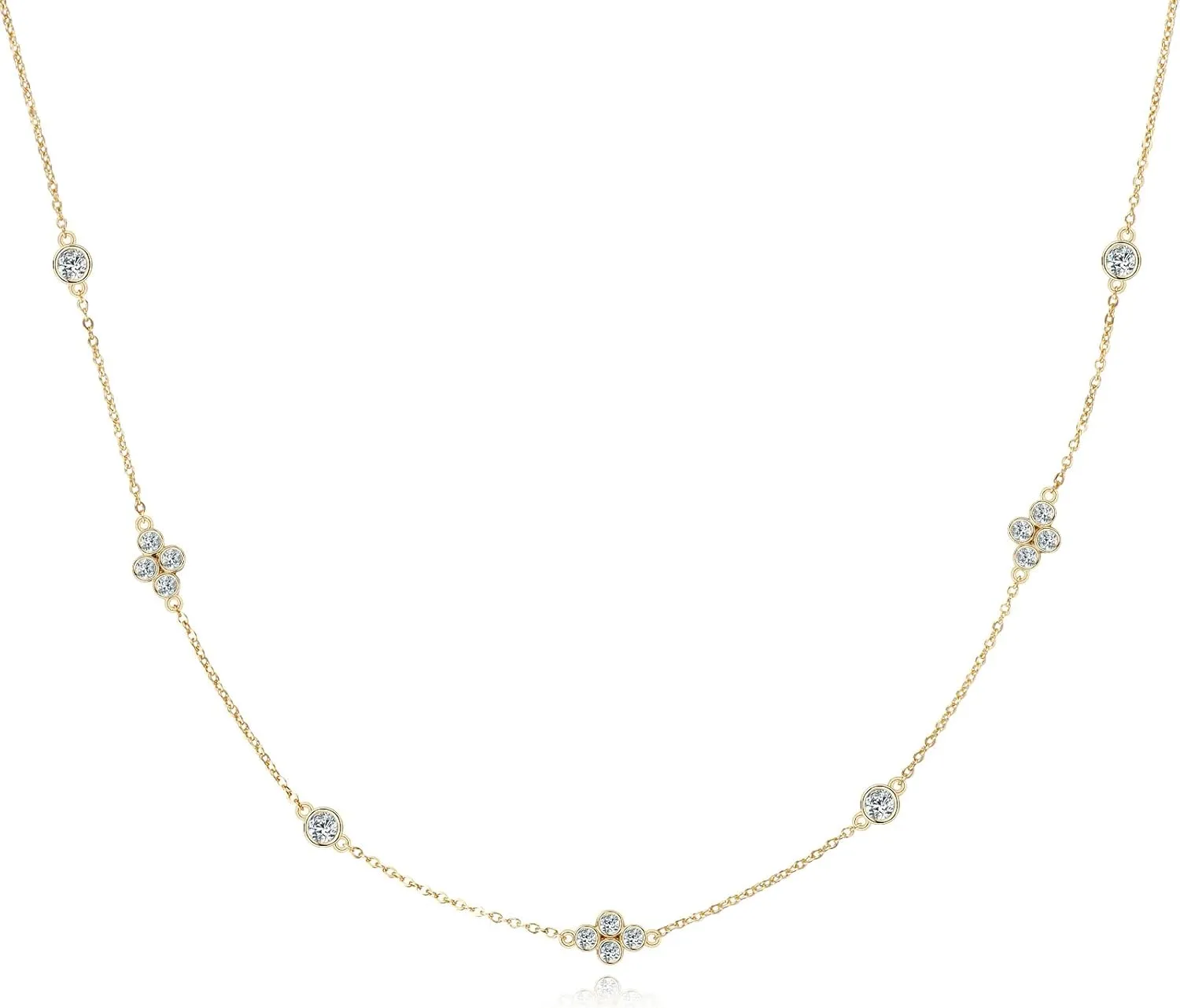 Moissanite Necklace for Women, 925 Sterling Silver Station Choker Necklaces D Color VVS1 Clarity Lab Created Imitation-diamond Dainty Simple Jewelry with Certificate of Authenticity