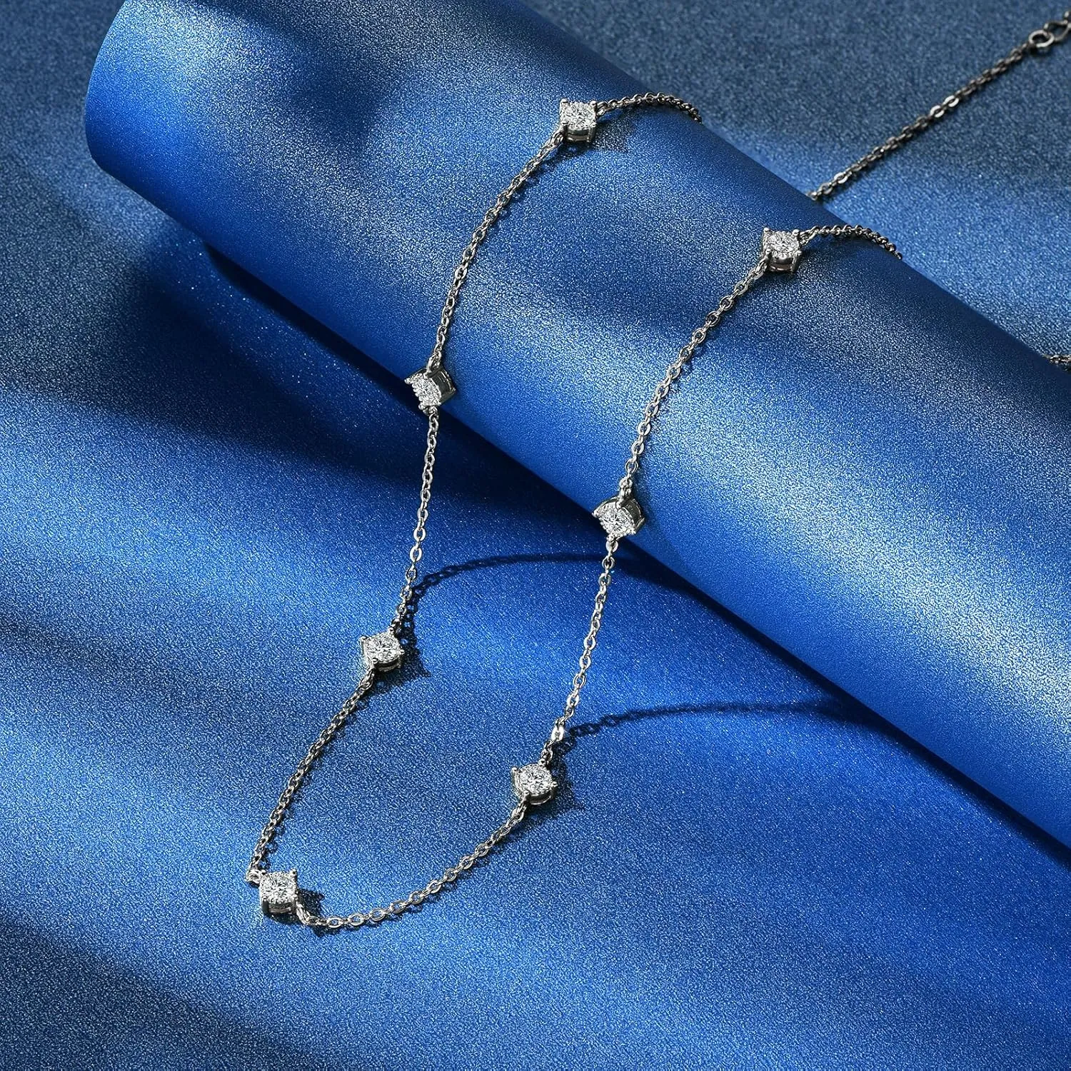 Moissanite Necklace for Women, 925 Sterling Silver Station Choker Necklaces D Color VVS1 Clarity Lab Created Imitation-diamond Dainty Simple Jewelry with Certificate of Authenticity