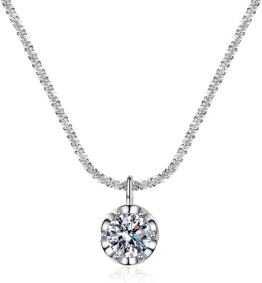 Moissanite Necklace for Women,Sparkling 925 Sterling Silver Pendant Necklace,Crown Moissanite Pendant Necklace for Women
