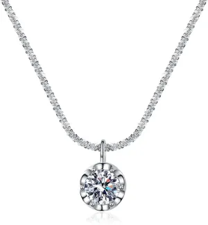 Moissanite Necklace for Women,Sparkling 925 Sterling Silver Pendant Necklace,Crown Moissanite Pendant Necklace for Women