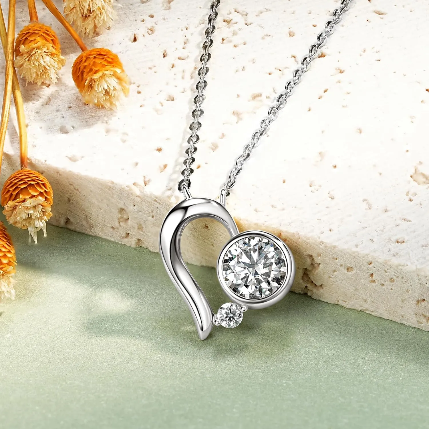 Moissanite Necklaces for Women, Sterling Silver Dainty Heart Pendant, 1CT D Color VVS1 Clarity Moissanite with Certificate Gifts for Her, Wife, Mom