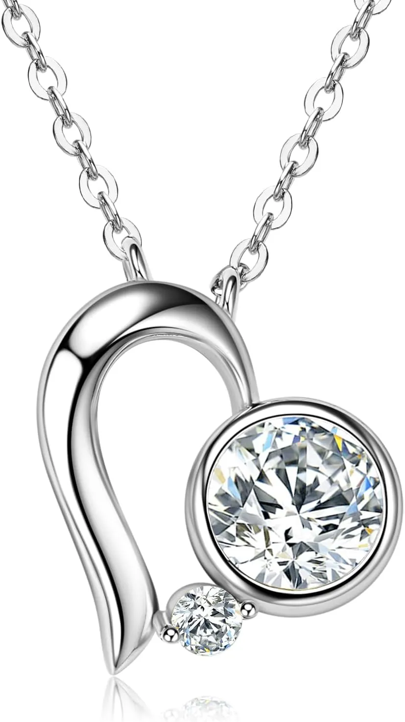 Moissanite Necklaces for Women, Sterling Silver Dainty Heart Pendant, 1CT D Color VVS1 Clarity Moissanite with Certificate Gifts for Her, Wife, Mom
