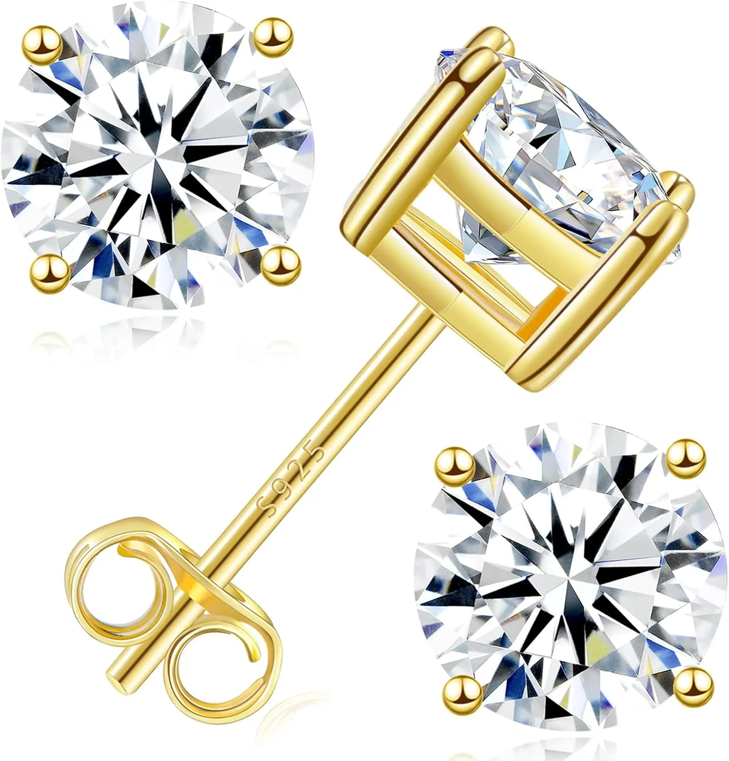 Moissanite Stud Earrings, 0.63.0ct Lab Created Diamond Earrings for Women & Men, D Color VVS1 Clarity, 925 Sterling Silver, 14K White Gold Plated, Hypoallergenic Solitaire Studs Jewelry Gift