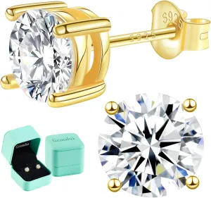 Moissanite Stud Earrings, 0.63.0ct Lab Created Diamond Earrings for Women & Men, D Color VVS1 Clarity, 925 Sterling Silver, 14K White Gold Plated, Hypoallergenic Solitaire Studs Jewelry Gift