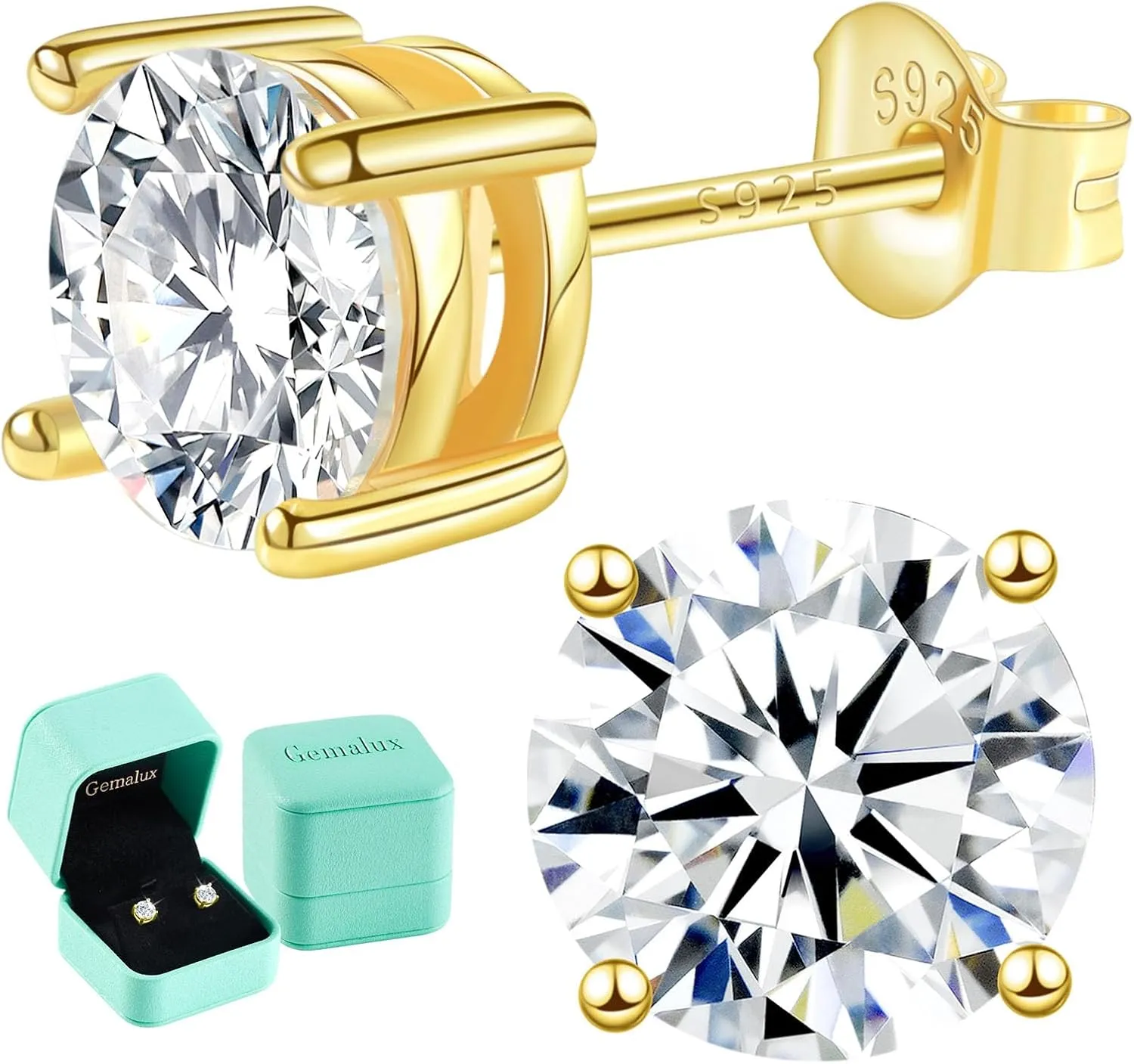Moissanite Stud Earrings, 0.63.0ct Lab Created Diamond Earrings for Women & Men, D Color VVS1 Clarity, 925 Sterling Silver, 14K White Gold Plated, Hypoallergenic Solitaire Studs Jewelry Gift