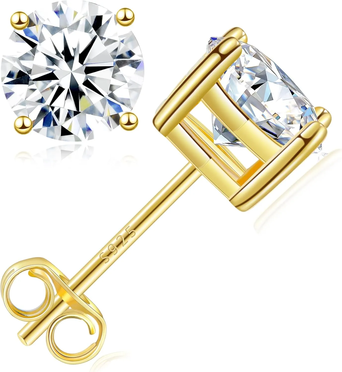 Moissanite Stud Earrings, 0.63.0ct Lab Created Diamond Earrings for Women & Men, D Color VVS1 Clarity, 925 Sterling Silver, 14K White Gold Plated, Hypoallergenic Solitaire Studs Jewelry Gift