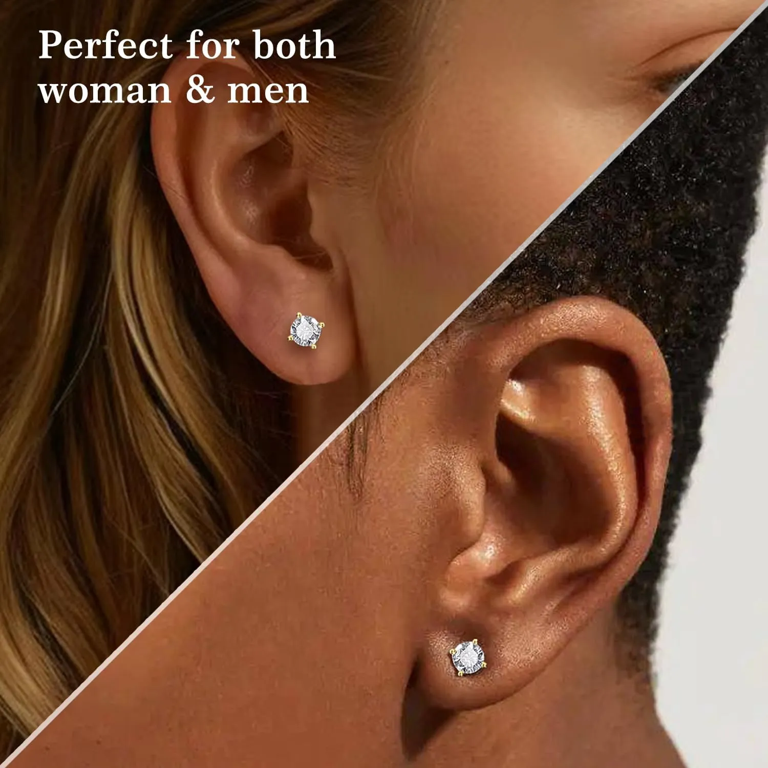 Moissanite Stud Earrings for Men & Women, 925 Sterling Silver, 0.6-3CT D Color, GRA Certified, 18K White Gold Plated, Lab-Created Women Earrings, Hypoallergenic, Wedding Earrings.