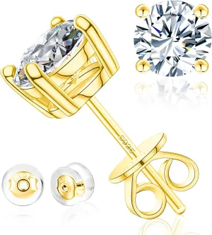 Moissanite Stud Earrings for Men & Women, 925 Sterling Silver, 0.6-3CT D Color, GRA Certified, 18K White Gold Plated, Lab-Created Women Earrings, Hypoallergenic, Wedding Earrings.