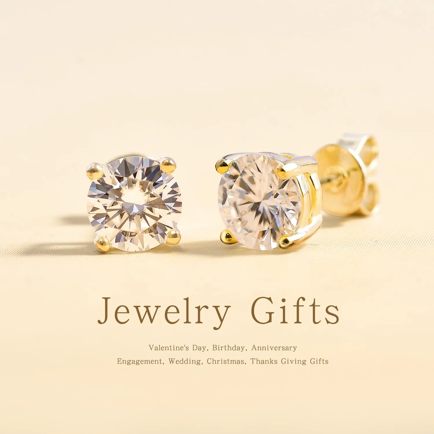 Moissanite Stud Earrings for Men & Women, 925 Sterling Silver, 0.6-3CT D Color, GRA Certified, 18K White Gold Plated, Lab-Created Women Earrings, Hypoallergenic, Wedding Earrings.