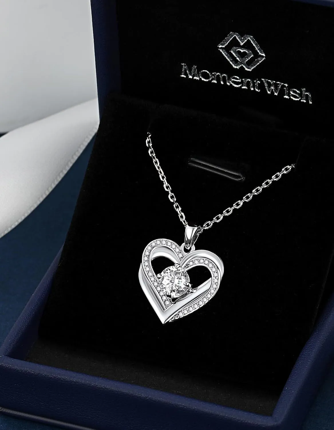 MomentWish Heart Necklace for Women, Gift for Christmas, Moissanite Necklace, D Color VVS1 Simulated Diamond 925 Sterling Silver Necklace, Love Gifts for Birthday Valentine's Day