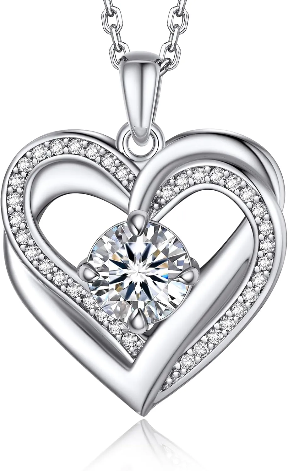 MomentWish Heart Necklace for Women, Gift for Christmas, Moissanite Necklace, D Color VVS1 Simulated Diamond 925 Sterling Silver Necklace, Love Gifts for Birthday Valentine's Day