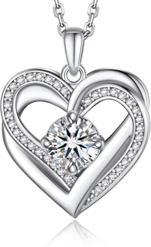 MomentWish Heart Necklace for Women, Gift for Christmas, Moissanite Necklace, D Color VVS1 Simulated Diamond 925 Sterling Silver Necklace, Love Gifts for Birthday Valentine's Day