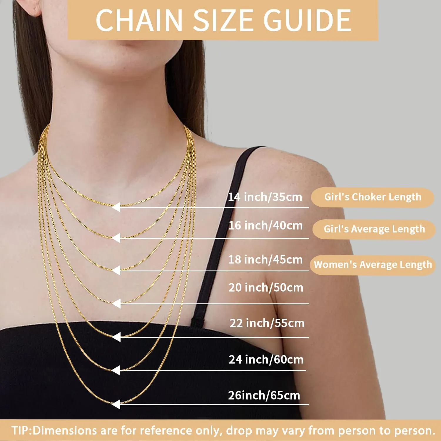Momlovu Solid 18K Gold Over 925 Sterling Silver Chain Necklace for Women, 1MM Box Chain Hypoallergenic Replacement Necklace Chain Thin Women's Chain Necklaces 14/16/17/18/20/22/24/26 Inch