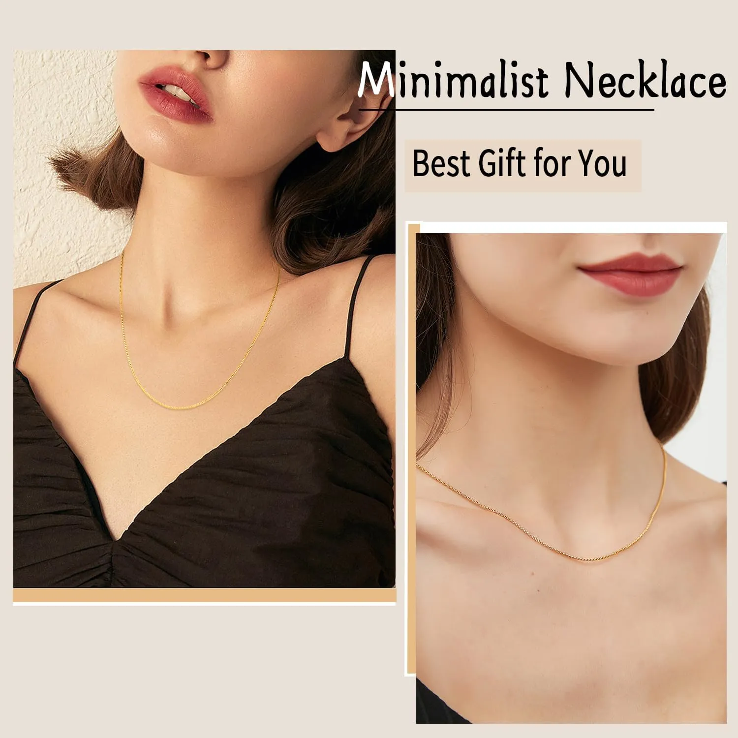 Momlovu Solid 18K Gold Over 925 Sterling Silver Chain Necklace for Women, 1MM Box Chain Hypoallergenic Replacement Necklace Chain Thin Women's Chain Necklaces 14/16/17/18/20/22/24/26 Inch