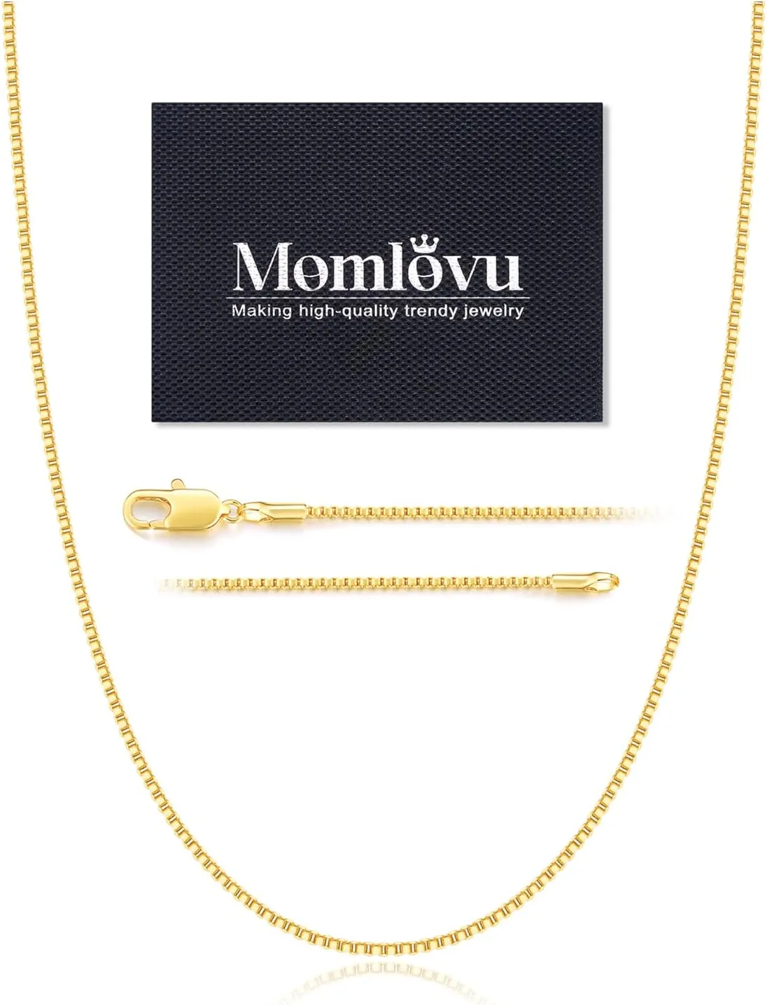 Momlovu Solid 18K Gold Over 925 Sterling Silver Chain Necklace for Women, 1MM Box Chain Hypoallergenic Replacement Necklace Chain Thin Women's Chain Necklaces 14/16/17/18/20/22/24/26 Inch