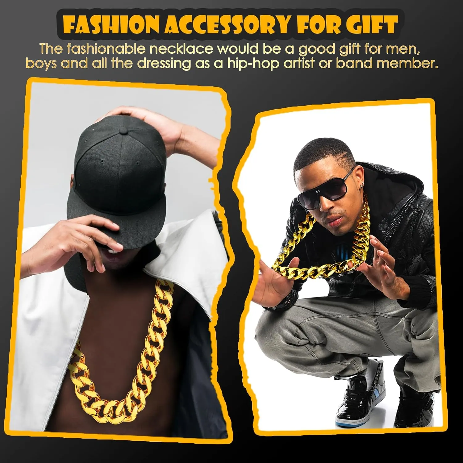 Money Chain with Dollar Sign Necklace,Chunky Necklace for Women Men,Fake Gold Chain Necklace,Hip Hop Chain Bulk Costume Rapper Chain Big Gold Chain Necklace Pendant Necklace 80s 90s Punk Style