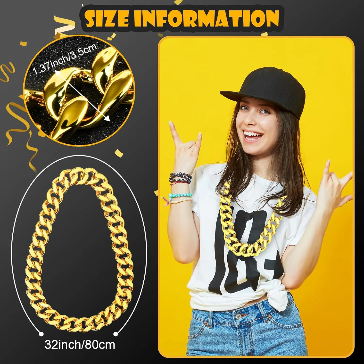 Money Chain with Dollar Sign Necklace,Chunky Necklace for Women Men,Fake Gold Chain Necklace,Hip Hop Chain Bulk Costume Rapper Chain Big Gold Chain Necklace Pendant Necklace 80s 90s Punk Style