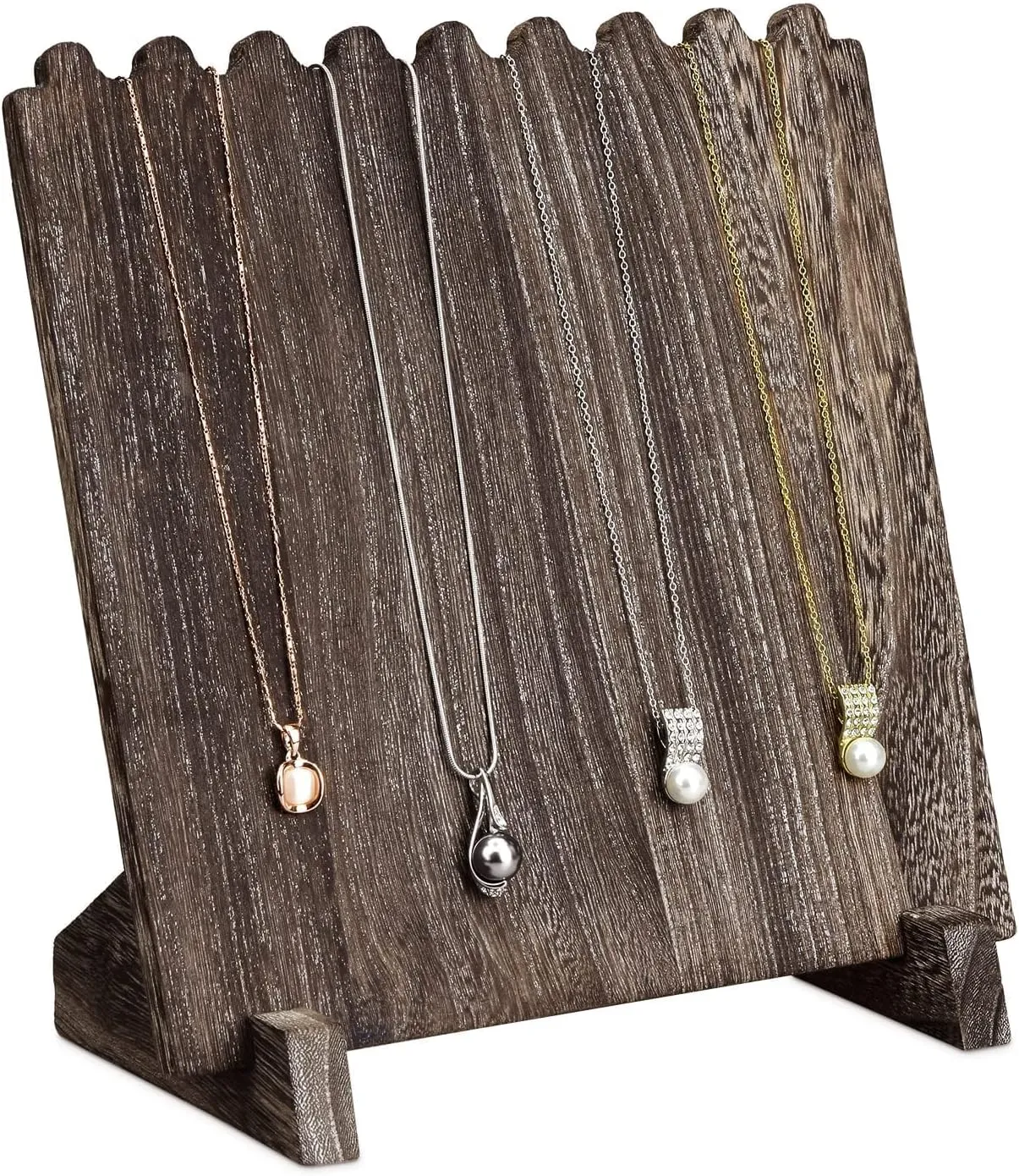 MOOCA Wooden Plank Necklace Jewelry Display Stand for 8 Necklaces, Jewelry Display Holder, Wood Plank Storage Stand Holder, Coffee Color