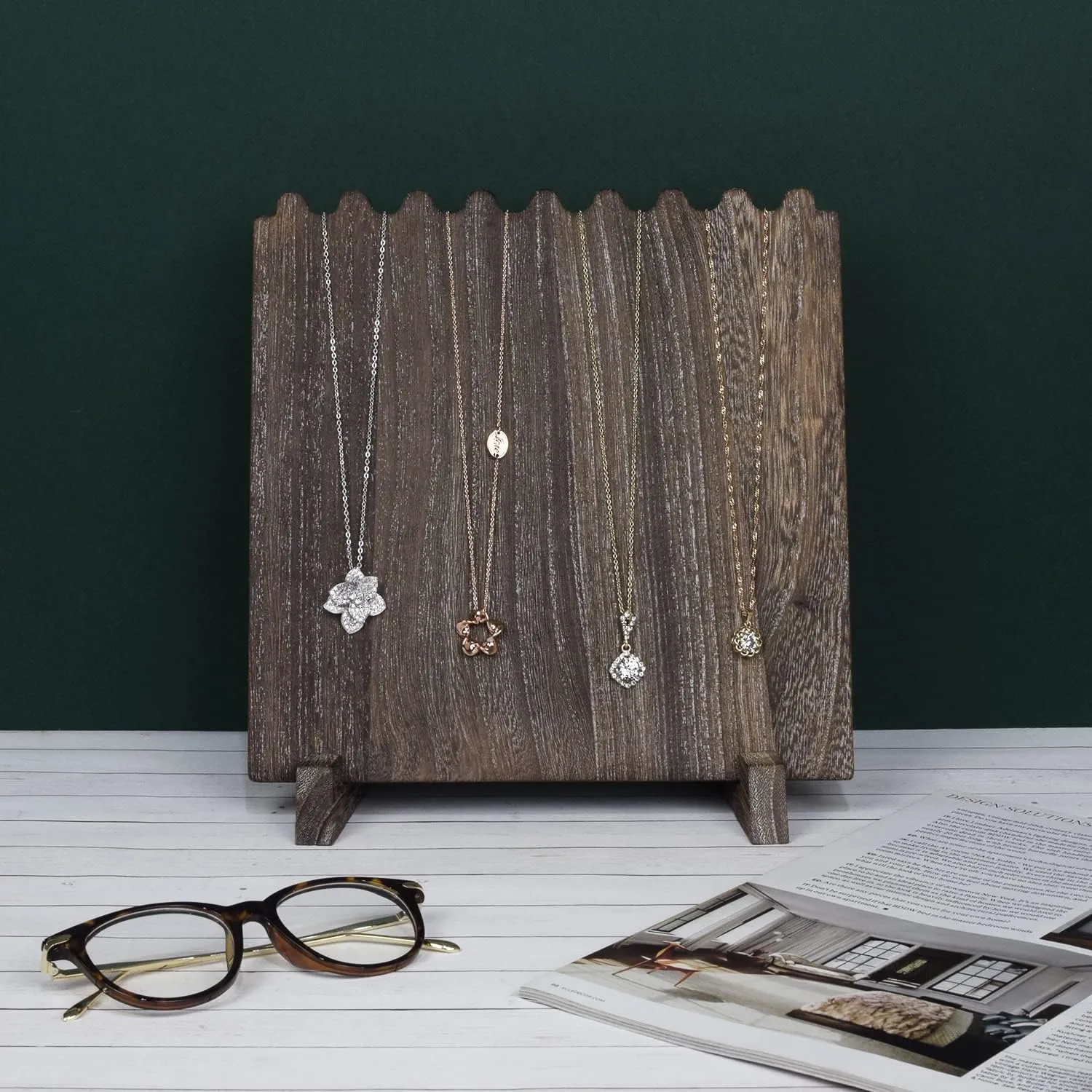MOOCA Wooden Plank Necklace Jewelry Display Stand for 8 Necklaces, Jewelry Display Holder, Wood Plank Storage Stand Holder, Coffee Color