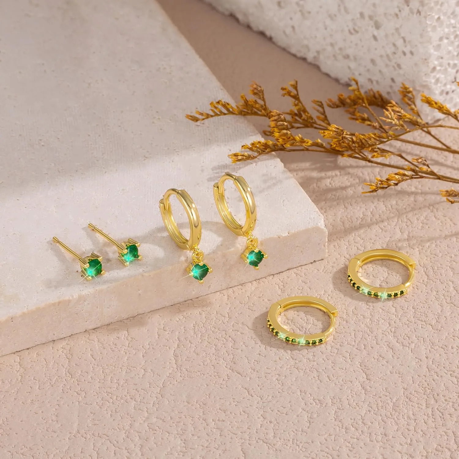 Moodear Pearl Dangle Hoop Earrings for Women - Dainty Hypoallergenic 14K Gold Plated Small Drop Chain Hoops Trendy Earring Sets for Multiple Piercing Jewelry