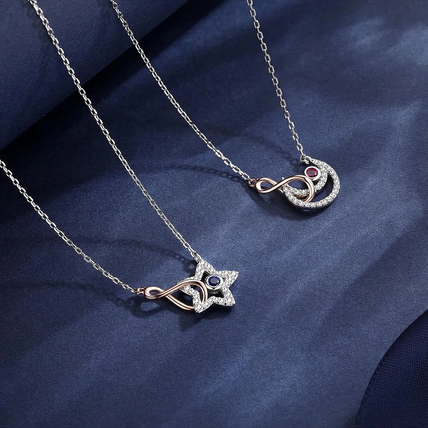 Moon Sky Infinity Birthstone Necklace 925 Sterling Silver Rose Gold Endless Sign Pendant Sparkling Round Cut Gemstone 18 Adjustable Chain Gift for Women Girls