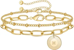 MRSXIA Bracelet for Women Gold Initial Sideways Letter A-Z 5MM Cuban Link Curb Chain 18K Gold Filled Dainty Simple Personalized Alphabet Jewelry Birthday Gift