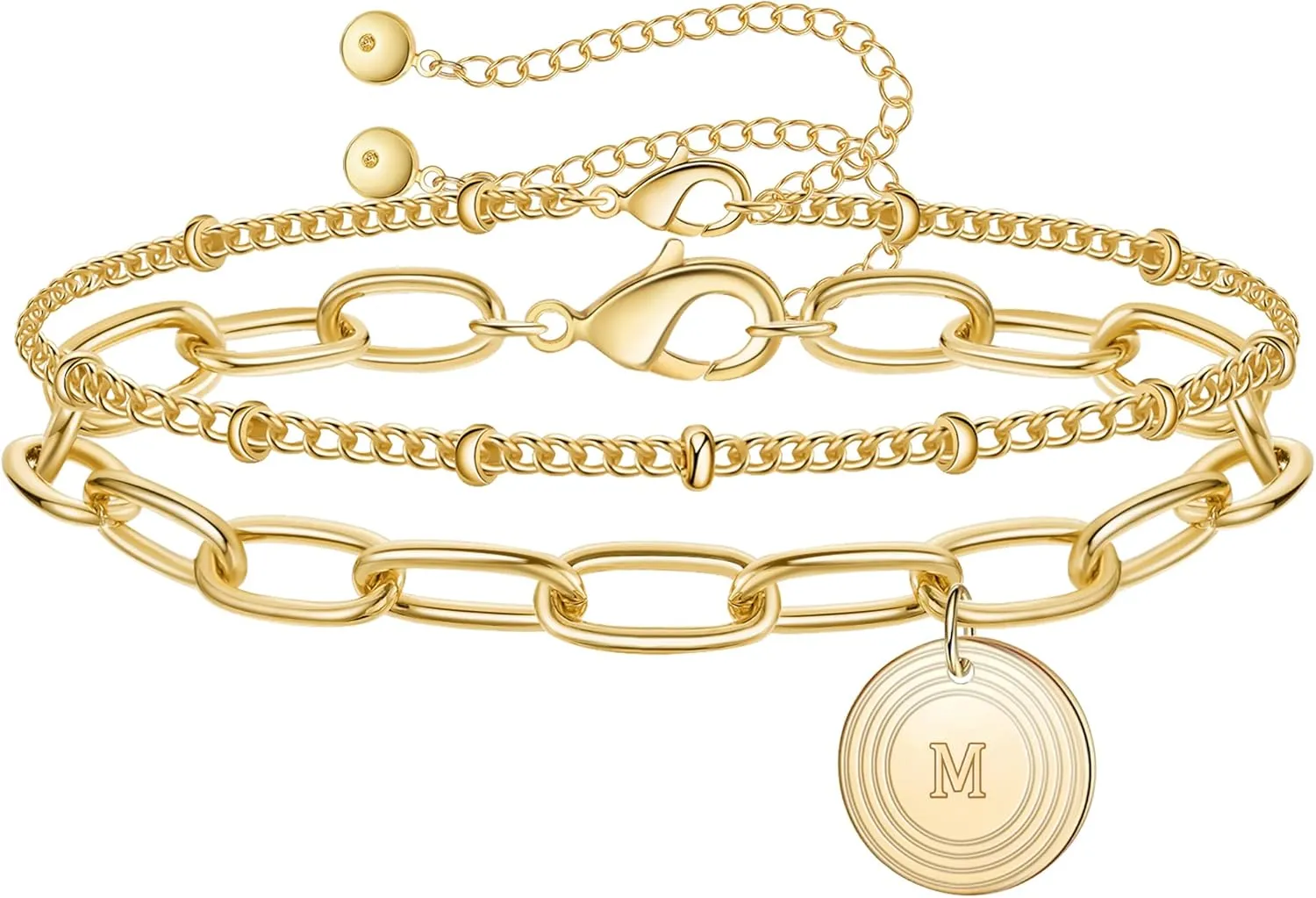 MRSXIA Bracelet for Women Gold Initial Sideways Letter A-Z 5MM Cuban Link Curb Chain 18K Gold Filled Dainty Simple Personalized Alphabet Jewelry Birthday Gift