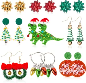 MTSCE 9-18 Pairs Women Christmas Earring Set, Cute Festive Jewelry Hypoallergenic Christmas Gifts for Kids Teens Girls (9 Pairs B Style)