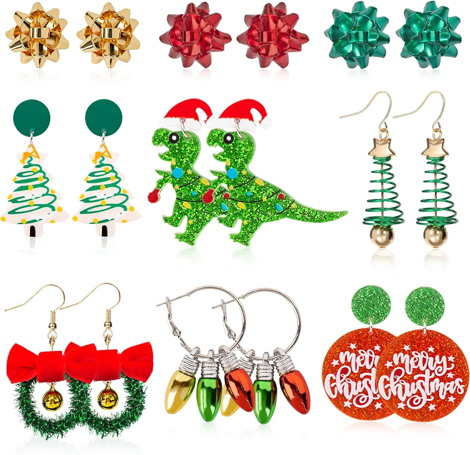 MTSCE 9-18 Pairs Women Christmas Earring Set, Cute Festive Jewelry Hypoallergenic Christmas Gifts for Kids Teens Girls (9 Pairs B Style)