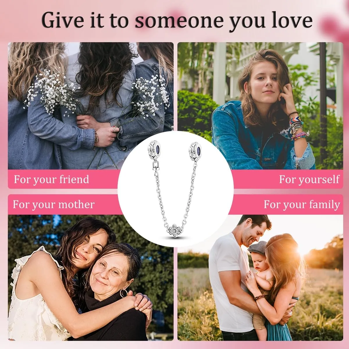 MULA 925 Sterling Silver Safety Chain for Charms Bracelets Dangle Pendants Beads Cute Cat Moon Flower Jewelry Charms for Women